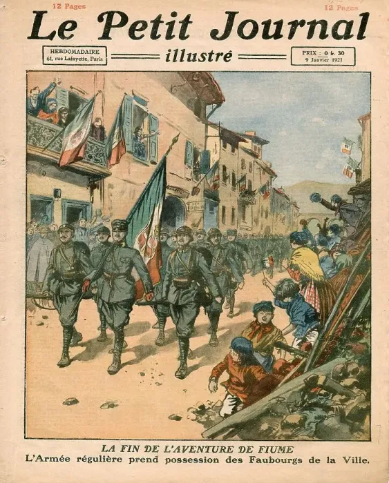 Framed Print : Italian troops force the revolutionary nationalist Gabriele D'Annunzio and his troops out of Fiume, Italy (now Rijeka, Croatia). Date: 27 December 1920