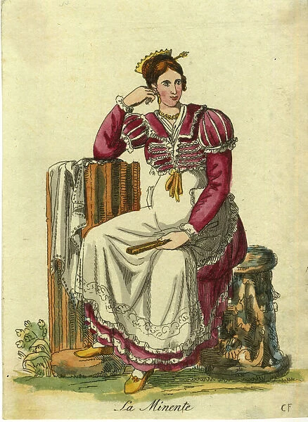 Italian woman leaning on a broken fluted column