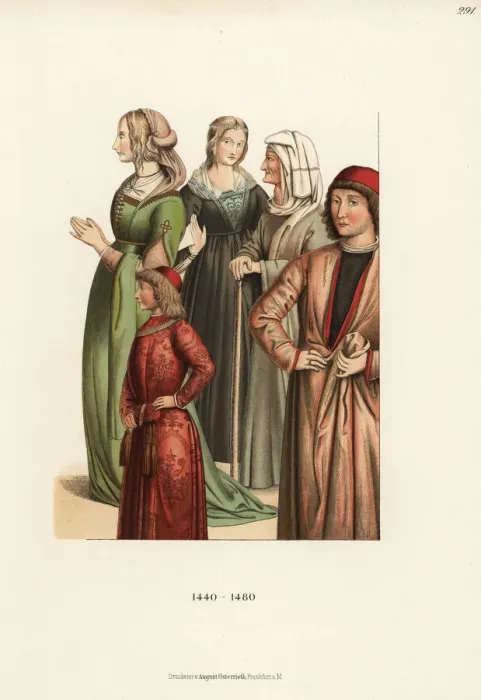 Framed Print : Italian womens costumes from the mid 15th century Framed Print : Italian womens costumes from the mid 15th century