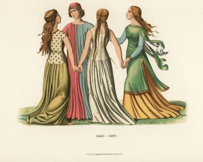 Framed Print : Italian womens costumes from the mid 15th century Framed Print : Italian womens costumes from the mid 15th century