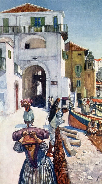 Italy / Amalfi 1904. Amalfi: scene on the sea front Date: 1904
