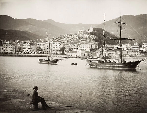 Italy c. 1880s - ships, boats in the harbour at Sanremo