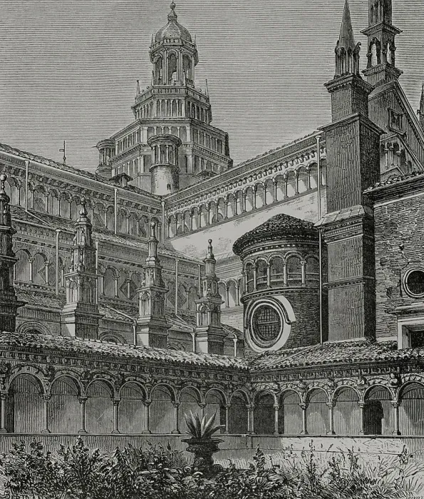 Framed Print : Italy. Certosa di Pavia. Small Cloister. Engraving Framed Print : Italy. Certosa di Pavia. Small Cloister. Engraving