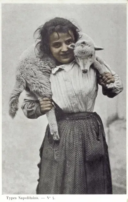 Framed Print : Italy - Naples country girl with lamb