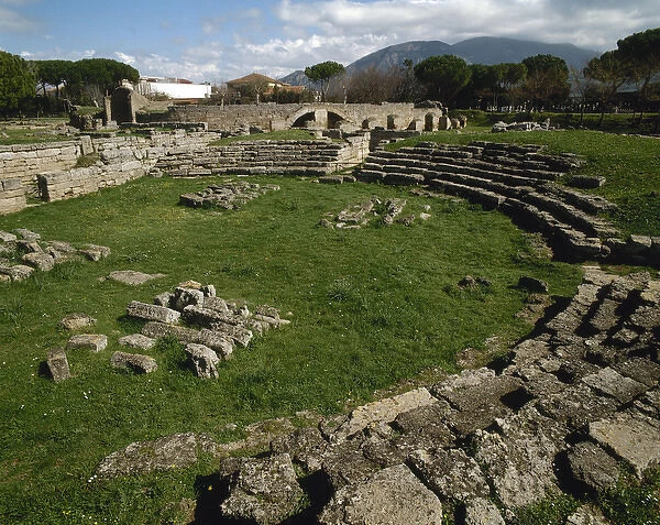 Italy. Paestum. Roman Amphitheater. Ruins