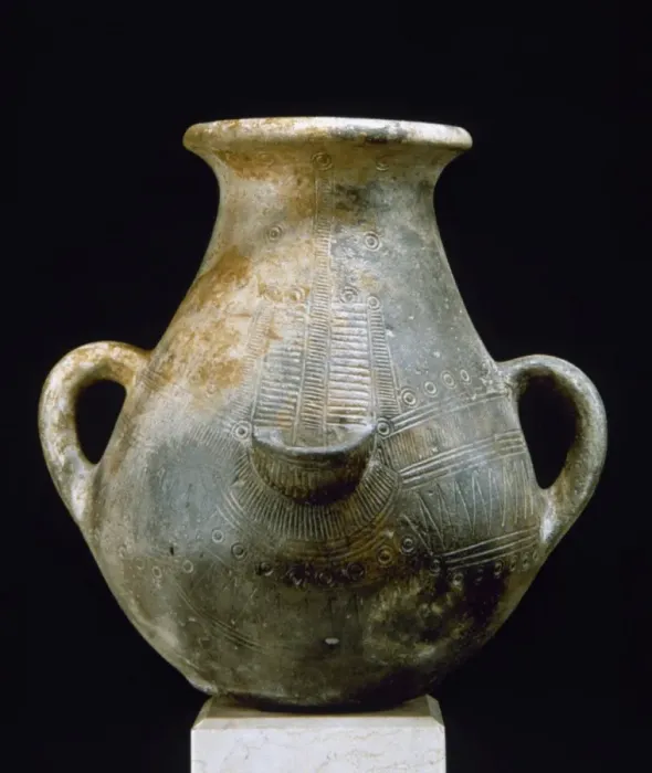 Framed Print : Italy. Sardinia. Nuragic civilization. Ceramic vase with geo Framed Print : Italy. Sardinia. Nuragic civilization. Ceramic vase with geo