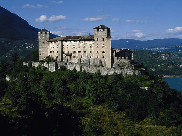 Italy. Trentino Alto Adige. Cles Castle and Lake Santa Giust