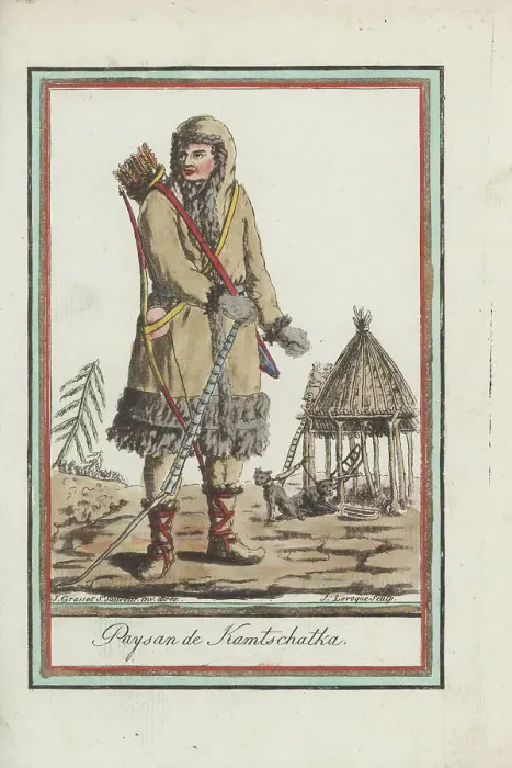 Framed Print : Itelmen peasant of Kamchatka in front of summer dwelling Framed Print : Itelmen peasant of Kamchatka in front of summer dwelling