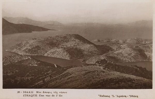 Ithaca, Greece. An aerial view of the Island of Ithaca, Greece Date: circa 1910
