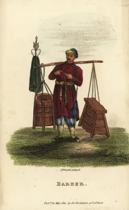 Framed Print : Itinerant Chinese barber ringing finger bells Framed Print : Itinerant Chinese barber ringing finger bells