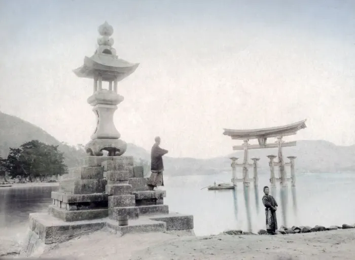 Framed Print : Itsukushima Shrine, Floating Torii, Japan, c. 1890 Framed Print : Itsukushima Shrine, Floating Torii, Japan, c. 1890
