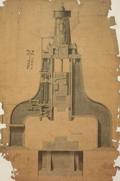 J Nasmyths patent steam hammer, front elevation