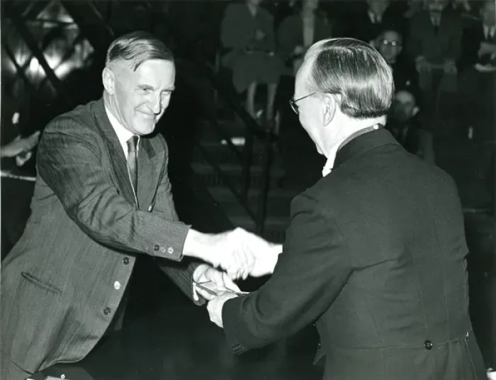 Framed Print : J. W. Barnes, left, is presented with his Royal Aeronauti? Framed Print : J. W. Barnes, left, is presented with his Royal Aeronauti?