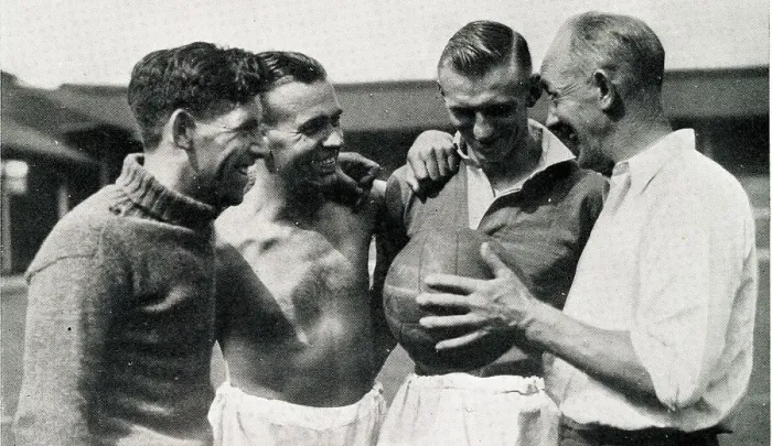 Framed Print : Jack Jeffries, Millwall football trainer, with players Framed Print : Jack Jeffries, Millwall football trainer, with players