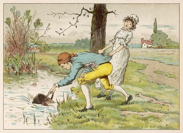 Jack and Jill filling a pail of water