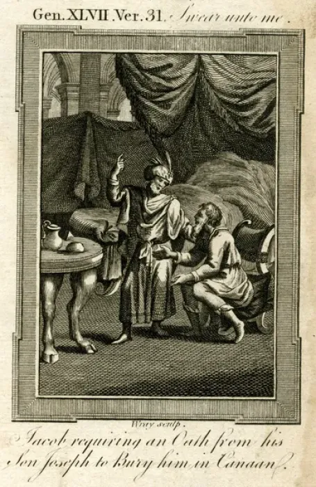 Framed Print : Jacob requiring an oath from his son Joseph Framed Print : Jacob requiring an oath from his son Joseph