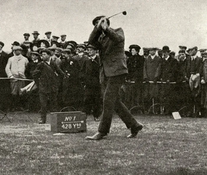 Framed Print : James Braid driving from the first tee at the Pannal links Framed Print : James Braid driving from the first tee at the Pannal links
