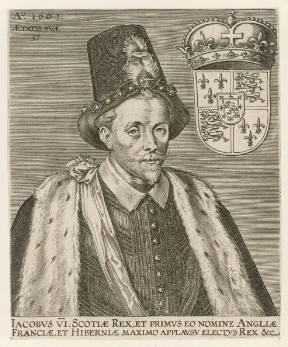 Framed Print : JAMES I of England and VI of Scotland : his claim to the English throne is via his mother Framed Print : JAMES I of England and VI of Scotland : his claim to the English throne is via his mother