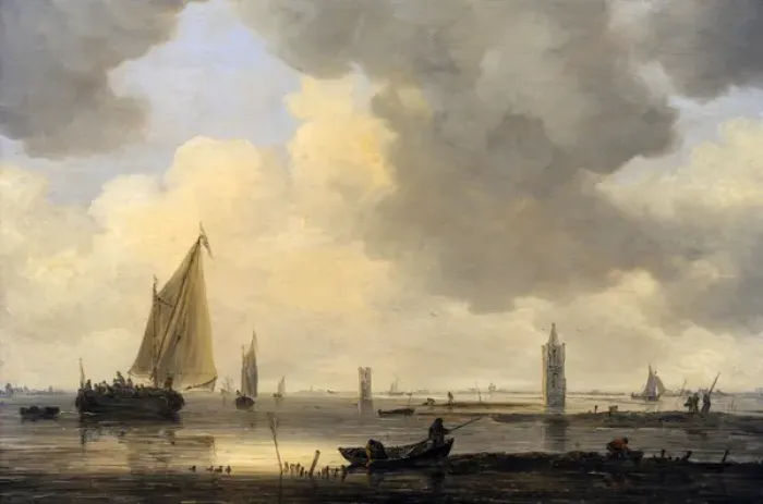 Framed Print : Jan Josephszoon van Goyen (1596-1656). Watchtowers in an Est Framed Print : Jan Josephszoon van Goyen (1596-1656). Watchtowers in an Est