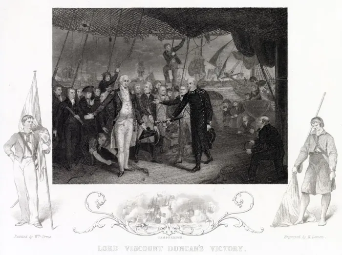 Framed Print : JAN WILLEM DE WINTER Dutch Admiral Hands over his sword after his defeat at the hands of Framed Print : JAN WILLEM DE WINTER Dutch Admiral Hands over his sword after his defeat at the hands of
