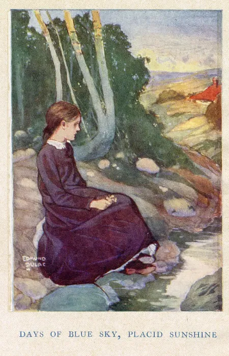 Framed Print : Jane Eyre by Charlotte Bronte, illustration by Edmund Dulac. Days of blue sky, placid sunshine. Date: 1922 Framed Print : Jane Eyre by Charlotte Bronte, illustration by Edmund Dulac. Days of blue sky, placid sunshine. Date: 1922