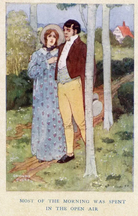 Framed Print : Jane Eyre by Charlotte Bronte, illustration by Edmund Dulac. Most of the morning was spent in the open air. Jane with Mr Rochester. Date: 1922 Framed Print : Jane Eyre by Charlotte Bronte, illustration by Edmund Dulac. Most of the morning was spent in the open air. Jane with Mr Rochester. Date: 1922