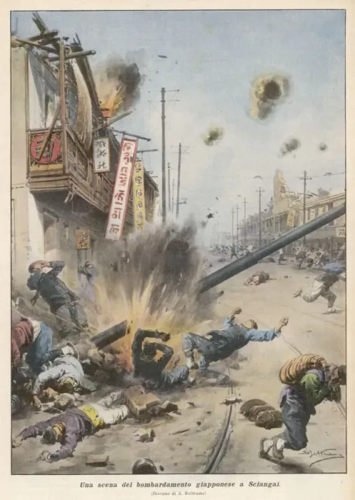 Framed Print : Japan Bombards Shanghai Framed Print : Japan Bombards Shanghai