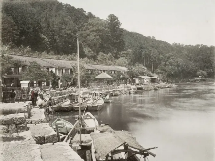 Framed Print : Japan c. 1880s - harbour on the Ishiyama-dera Road, Omi, Japan Framed Print : Japan c. 1880s - harbour on the Ishiyama-dera Road, Omi, Japan