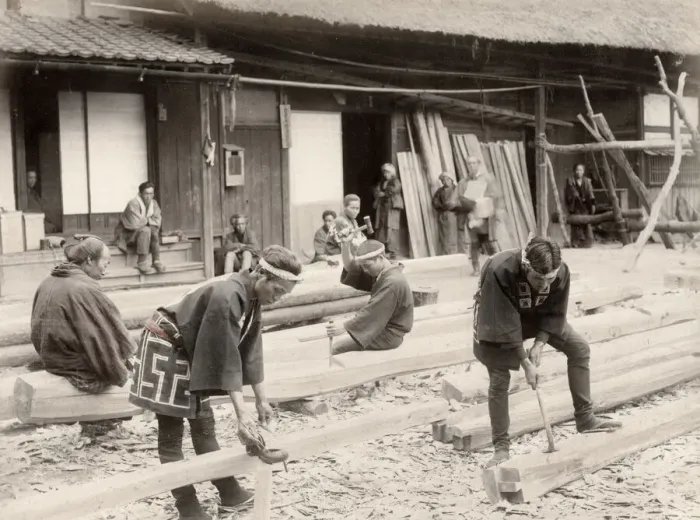Framed Print : Japan: carpenters at work with chisel and axe Framed Print : Japan: carpenters at work with chisel and axe