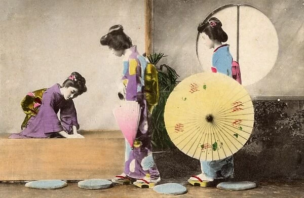 Japan - Geisha arrives at a friends home