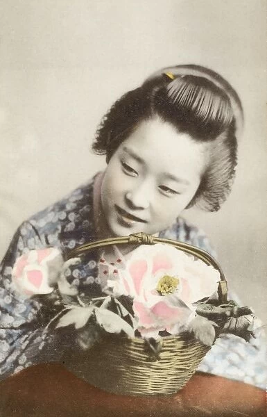 Japan - Geisha girl with a basket of flowers