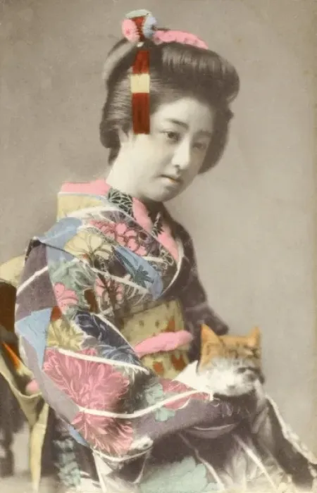 Framed Print : Japan - Geisha girl with cat Framed Print : Japan - Geisha girl with cat