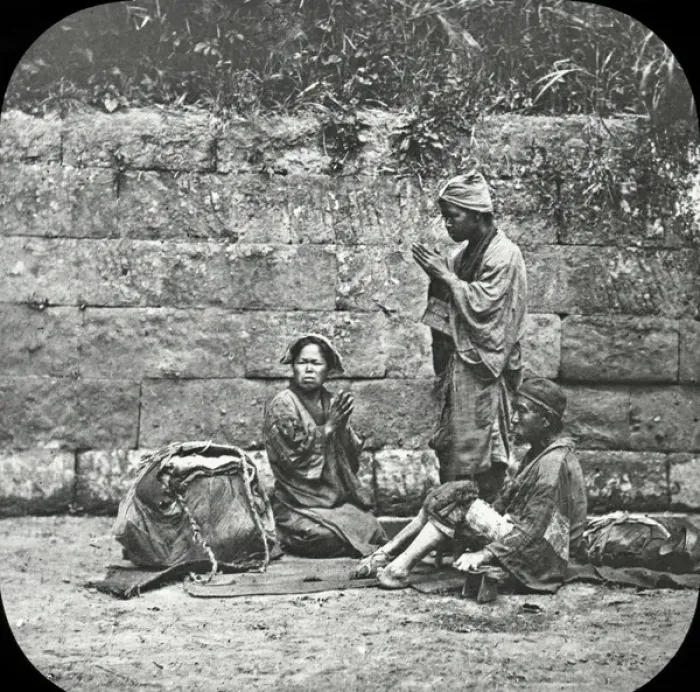 Framed Print : Japan - A group of beggars praying Framed Print : Japan - A group of beggars praying