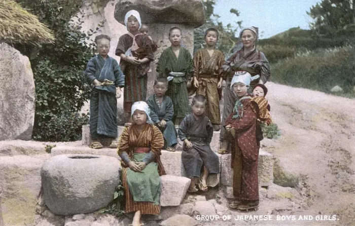 Framed Print : Japan - Group of Country Children Framed Print : Japan - Group of Country Children
