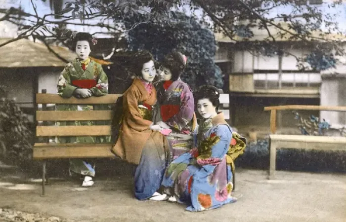 Framed Print : Japan - A group of friendly Geisha Girls Framed Print : Japan - A group of friendly Geisha Girls