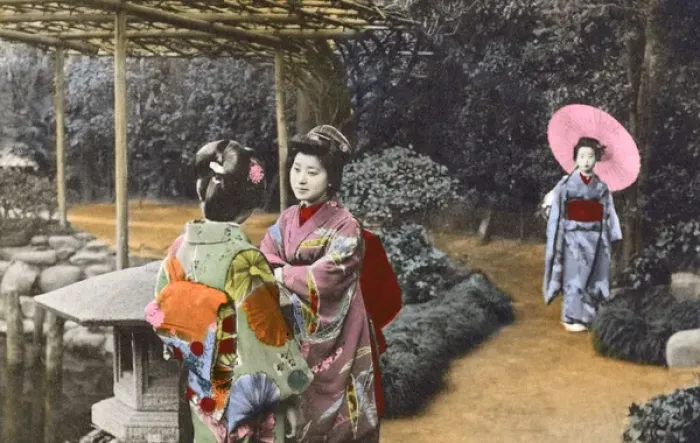 Framed Print : Japan - A group of friendly Geisha Girls Framed Print : Japan - A group of friendly Geisha Girls