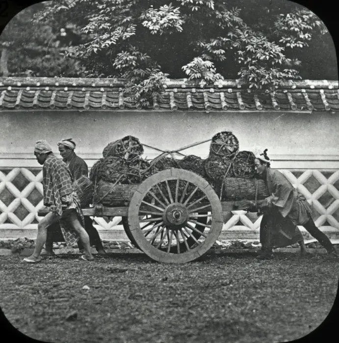 Framed Print : Japan - A Handcart and coolies Framed Print : Japan - A Handcart and coolies