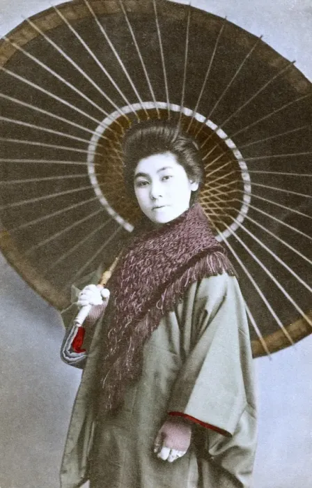 Framed Print : Japan - High Class Japanese woman with large umbrella Framed Print : Japan - High Class Japanese woman with large umbrella