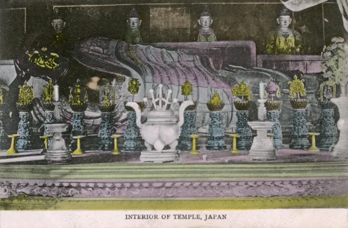 Framed Print : Japan - Interior of a Buddhist Temple with reclining Buddha Framed Print : Japan - Interior of a Buddhist Temple with reclining Buddha
