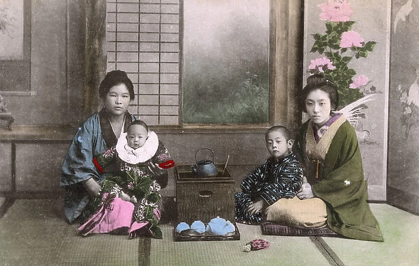 Japan - Japanese Women pose for a photograph with babies