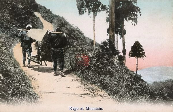 Japan - A Kago litter being carried up the mountain