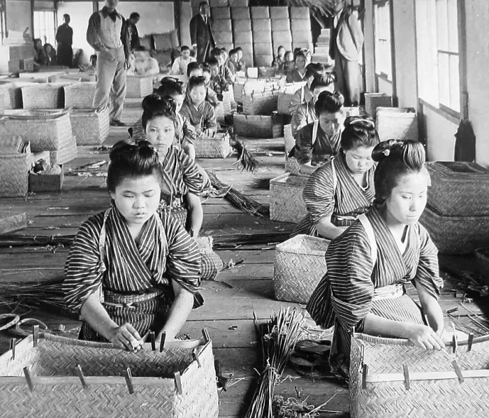 Framed Print : Japan making bamboo baskets pre-1900