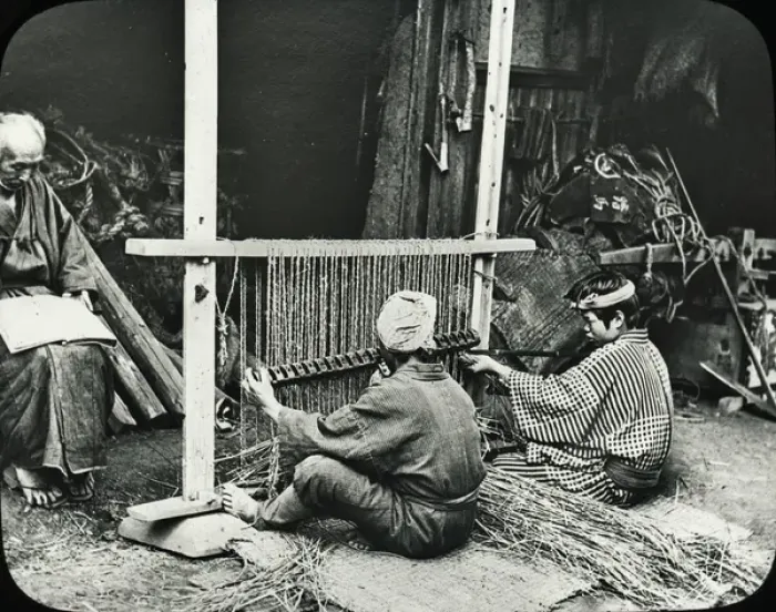 Framed Print : Japan - Making reed mats on a simple frame loom Framed Print : Japan - Making reed mats on a simple frame loom