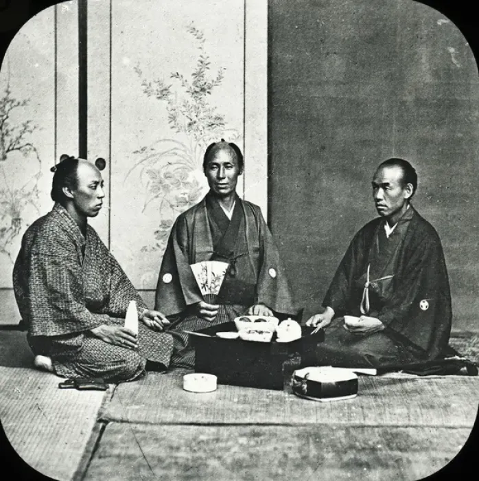 Framed Print : Japan - Meal time Three men sit together Framed Print : Japan - Meal time Three men sit together