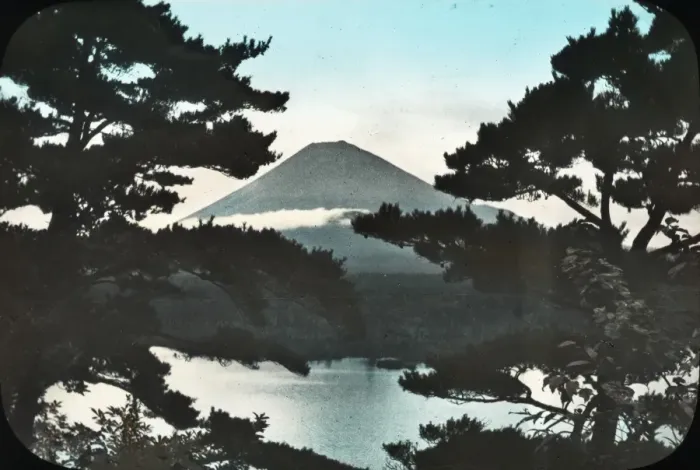 Framed Print : Japan - Mountain top behind a lake Framed Print : Japan - Mountain top behind a lake