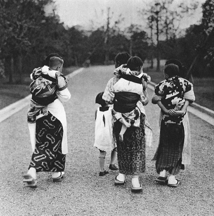 Framed Print : Japan - Nurses with their charges Framed Print : Japan - Nurses with their charges