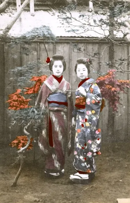 Framed Print : Japan - A pair of friendly Geisha Girls Framed Print : Japan - A pair of friendly Geisha Girls