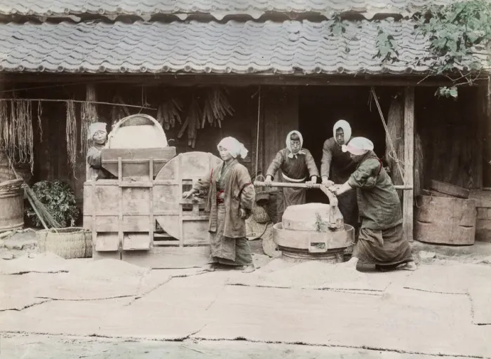 Framed Print : Japan - pounding and cleaning rice with bellows Framed Print : Japan - pounding and cleaning rice with bellows