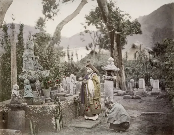 Framed Print : Japan - priests in a graveyard Framed Print : Japan - priests in a graveyard