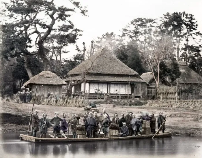 Framed Print : Japan river ferry boat, c. 1870 Framed Print : Japan river ferry boat, c. 1870
